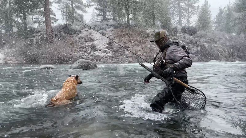 Jeff and Winston carrying Mavrk Stinger Reel and Dual Rod in the Truckee River